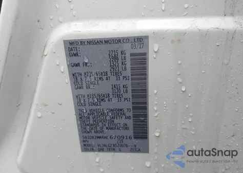 2017 Nissan Pathfinder Sl z USA, uszkodzony, nr VIN 5N1DR2MM4HC670916